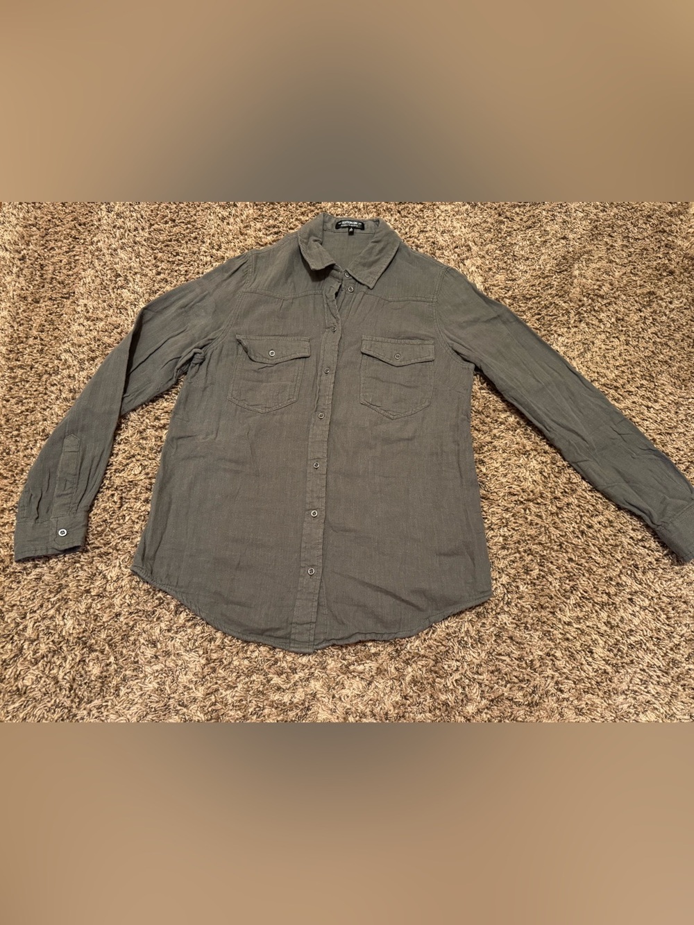 Cotton On Olive Green Button Up Long Sleeve Shirt